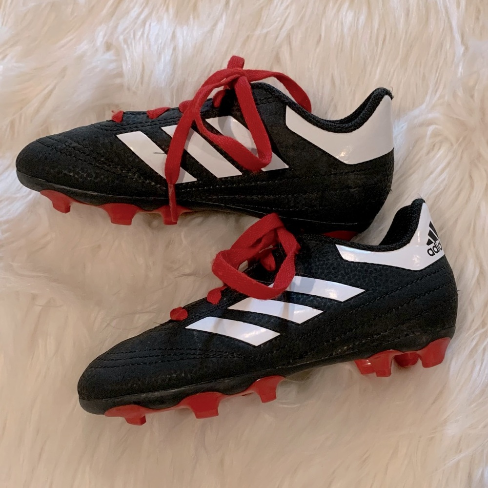 Adidas black white and red soccer cleats